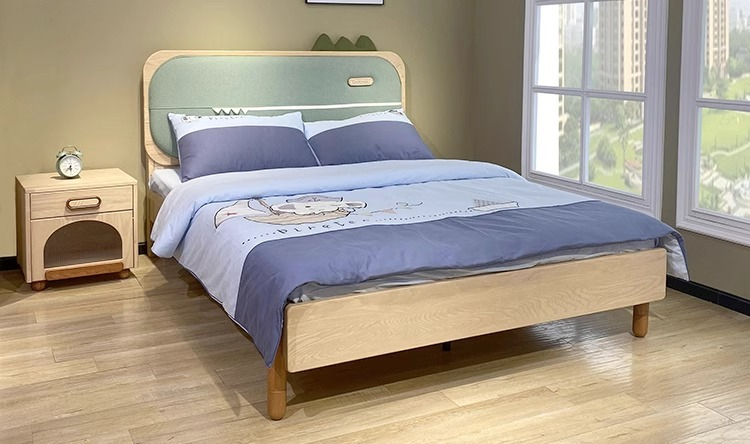 Solid wood children's bed, adolescent bed, children's bedroom furniture, 1.2m 1.5m white wax wood soft package, bed package installation-Smart-Living