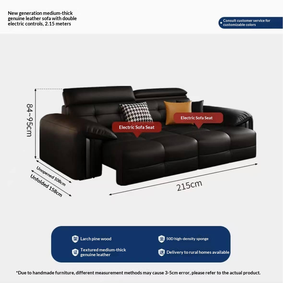 pre order Modern Leather Reclining Sofa - Large Sectional Couch for Living Room