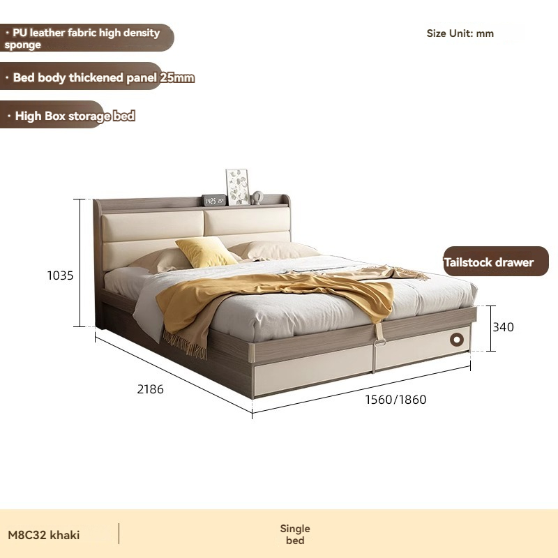 [Pre-order] Nordic Cream White Wooden Storage Bed (1.5/ 1.8m) – with Soft Headboard, Bedside Table and Mattress-Smart-Living