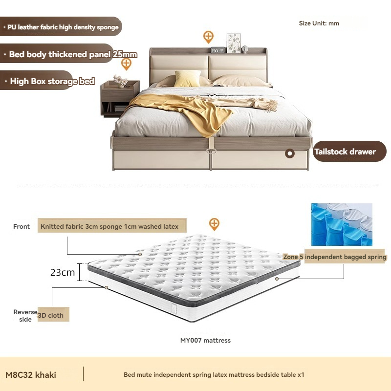 [Pre-order] Nordic Cream White Wooden Storage Bed (1.5/ 1.8m) – with Soft Headboard, Bedside Table and Mattress-Smart-Living