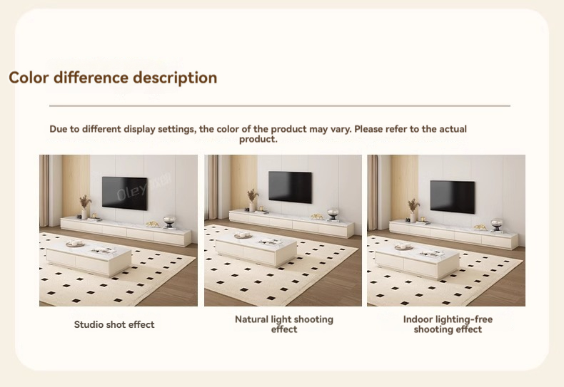 [Pre-order] Oulang 2024 Solid Wood Cream Style Slate TV Cabinet Coffee Table Combo Small Household Modern Simple White Living Room TV Cabinet-Smart-Living