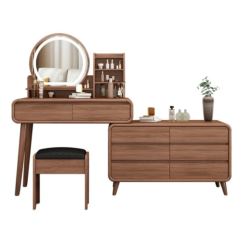 【pre order】Solid wood color dresser, bedroom modern minimalist retractable makeup table, multi-functiona-Smart-Living