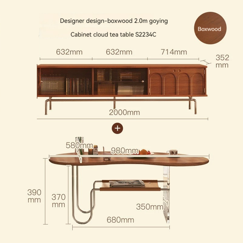 [Pre-order]  Kaciti cashew small apartment shaped solid wood simple vintage cloud oval wabi-sabi style living room small coffee table-Smart-Living