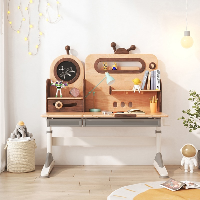 [Pre-order]  Cyber Kids Desk Study Table Set Home Lift Boys Girls Solid Wood Multifunctional Writing Table Boys-Smart-Living