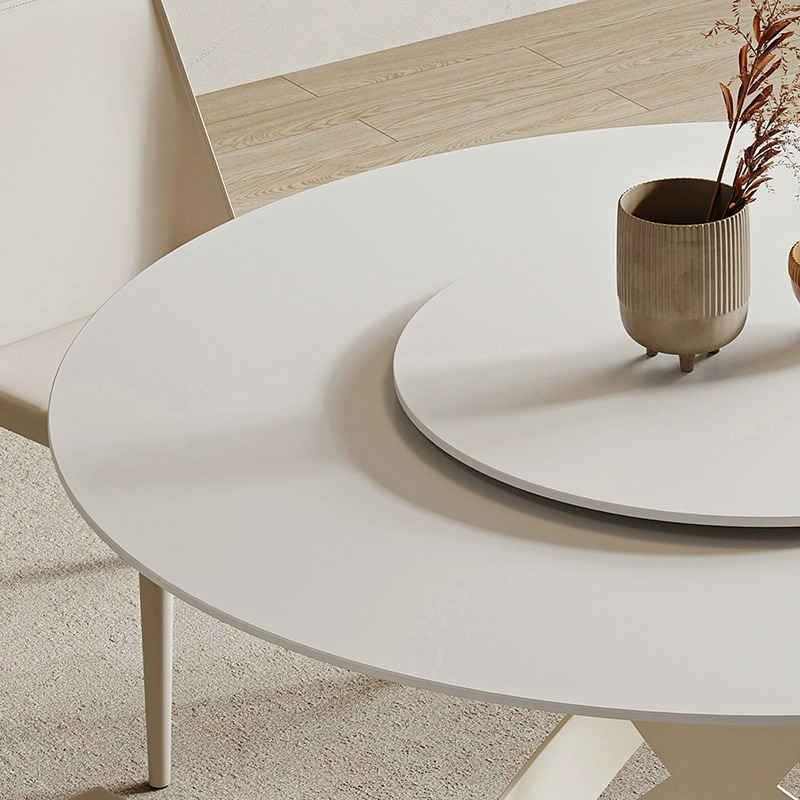 [Pre-order] Zhuzheng turntable round table light luxury light rock plate dining table and chair combination of modern simple household living room-Smart-Living