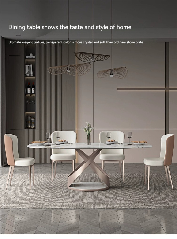 [Pre-order] Slate dining table and chair combination modern light luxury rectangular simple household high-end bright special-shaped dining table-Smart-Living