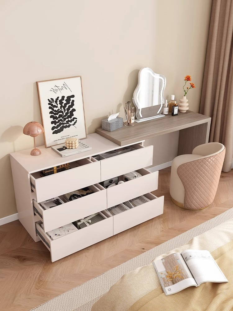 【Showroom】Wooden Moon Intelligent Bucket Cabinet Net Red Cream Style Dressing Table, bedroom, retractable, rotatable, multi-functional modern makeup table-Smart-Living