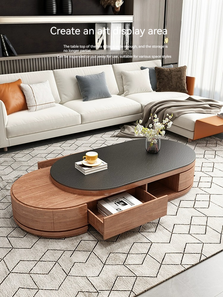 [Pre-order] Nordic fire stone tea table TV cabinet combination rock plate simple tea table living room household small apartment telescopic tea table-Smart-Living