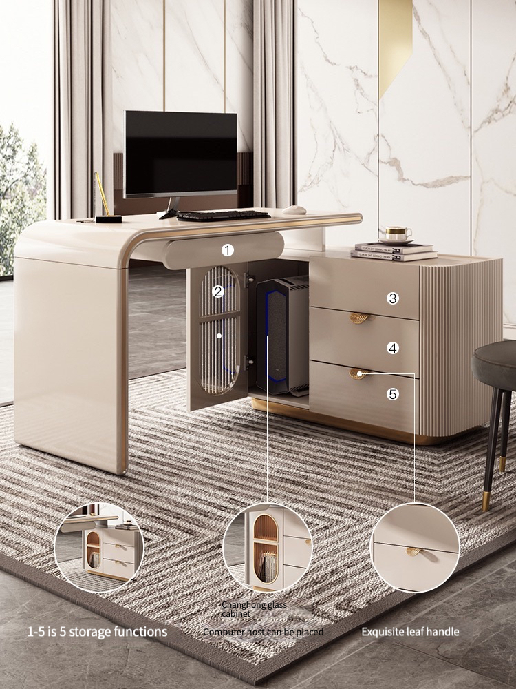 Light luxury corner desk, bookcase, dresser, integrated double long office, home modern folding retractable desk-Smart-Living