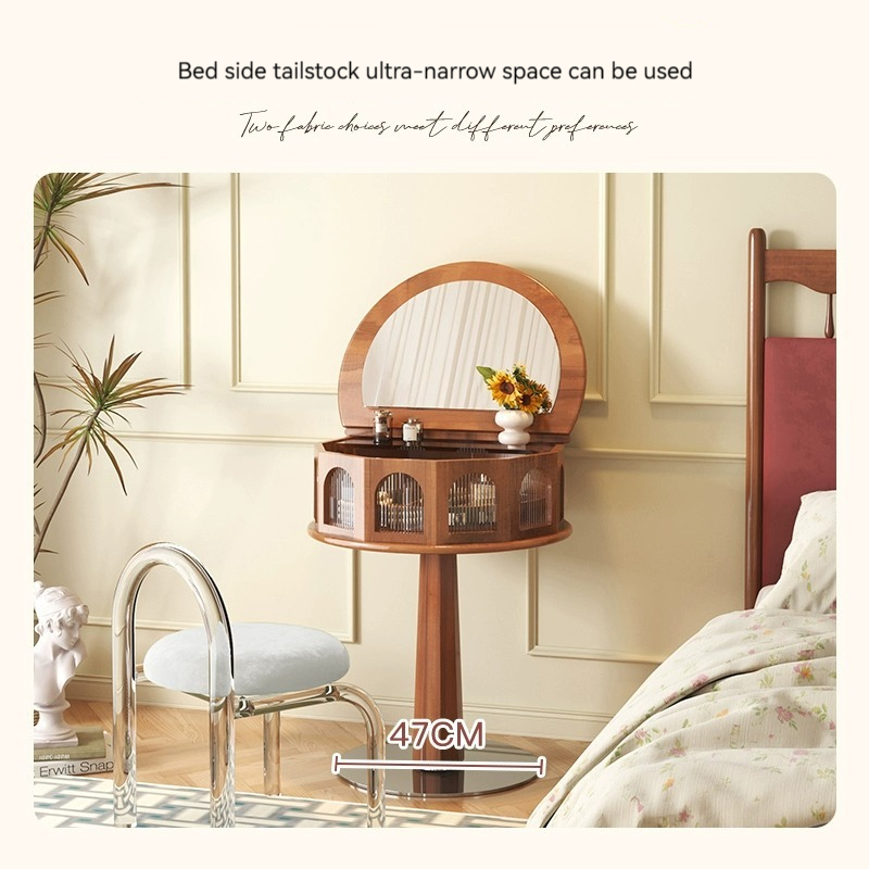 [Pre-order]  American style solid wood dresser, small flip dresser, vintage bedroom, small semi-circular corner dressing table-Smart-Living