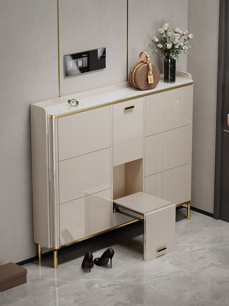 [Pre-order]Light luxury ultra-thin tipping bucket shoe cabinet, home door locker, outdoor aisle entrance, home stool integrated shoe rack