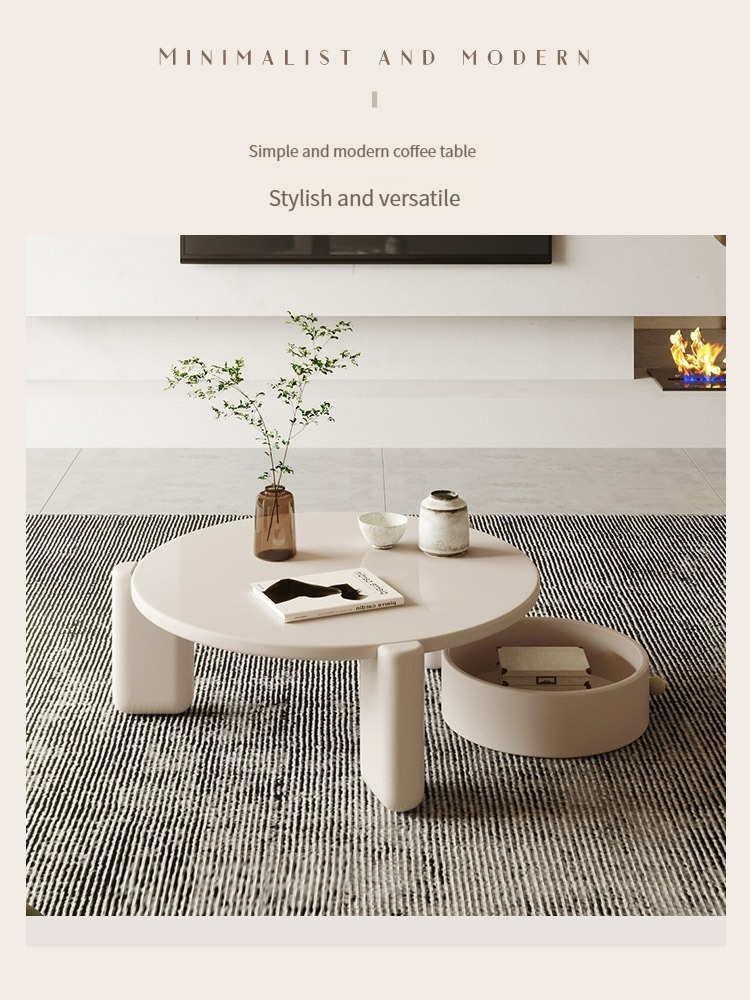 [Pre-order]  Cream style coffee table table living room home small apartment short simple modern round mobile designer TV cabinet combination-Smart-Living