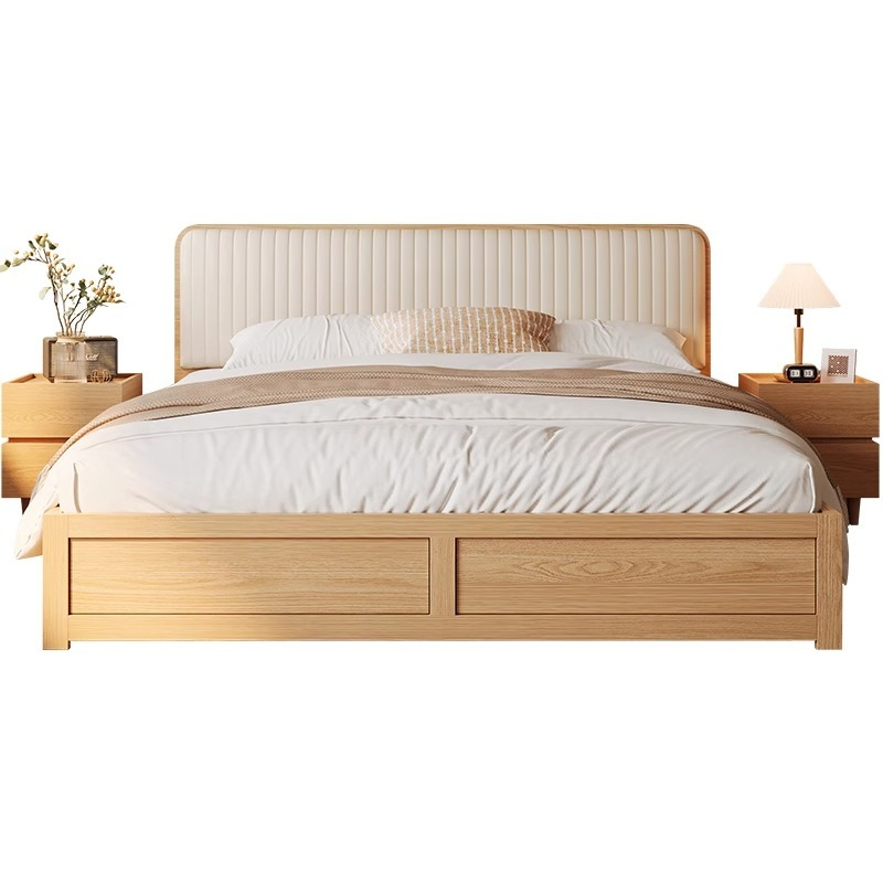 [pre-order]Modern and minimalist small-sized high box storage bed, double bed, master bedroom, wooden air pressure box type solid wood panel bed-Smart-Living