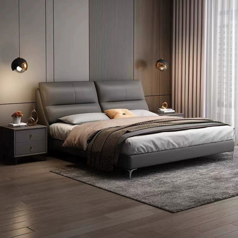 [Pre-order]  WM Italian light luxury leather bed modern simple master bedroom wedding bed double bed small and medium-sized apartment soft package minimalist storage bed-Smart-Living