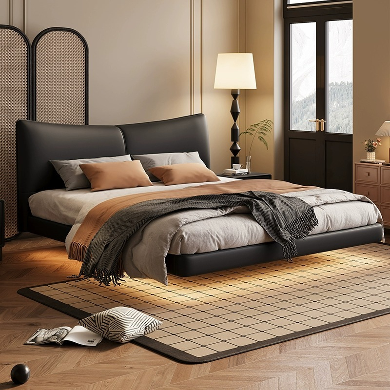 [Pre-order] WM Modern Simple Leather Suspended Bed New 1.5-meter Italian Master Bedroom Small Unit Double Soft Bag Leather Art Wedding Bed-Smart-Living