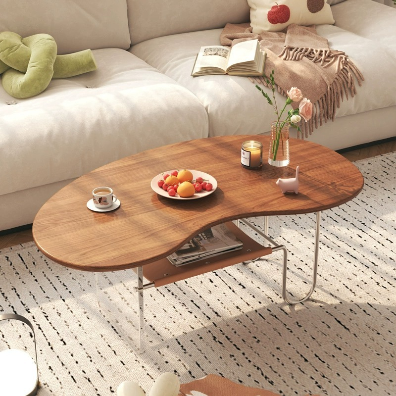 [Pre-order]  Kaciti cashew small apartment shaped solid wood simple vintage cloud oval wabi-sabi style living room small coffee table-Smart-Living