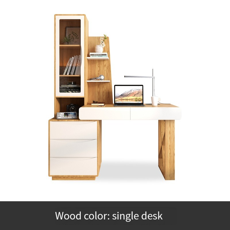 [Pre-orrder] Nordic minimalist modern computer desk bedroom study desk student home desk bookshelf bookshelf integrated combination-Smart-Living