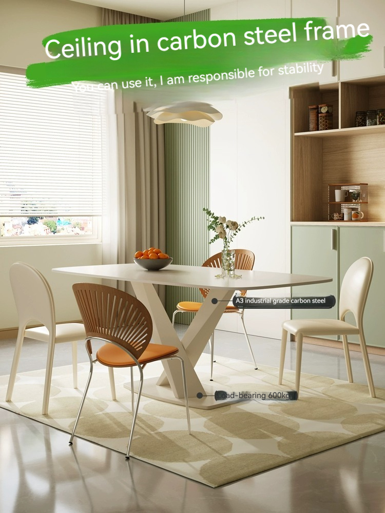 [Pre-order] Rock plate table cream wind small apartment modern simple family dining table rectangular living room network red table combination-Smart-Living