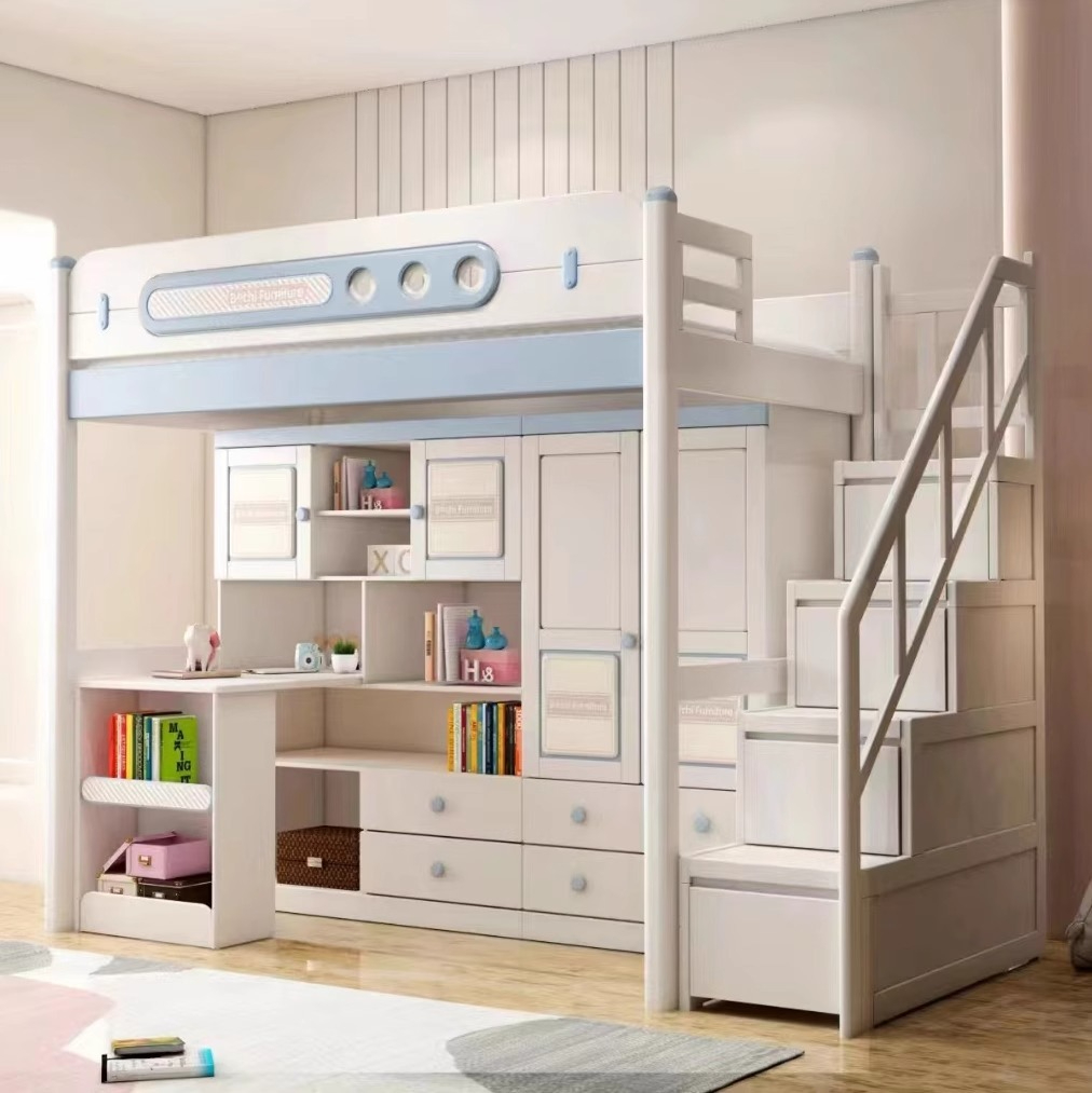 [Pre-order] Solid wood children's high and low combination beds, upper and lower bunks, small apartment, multi-functional bunk beds, with study tables, bunk beds, wooden beds-Smart-Living