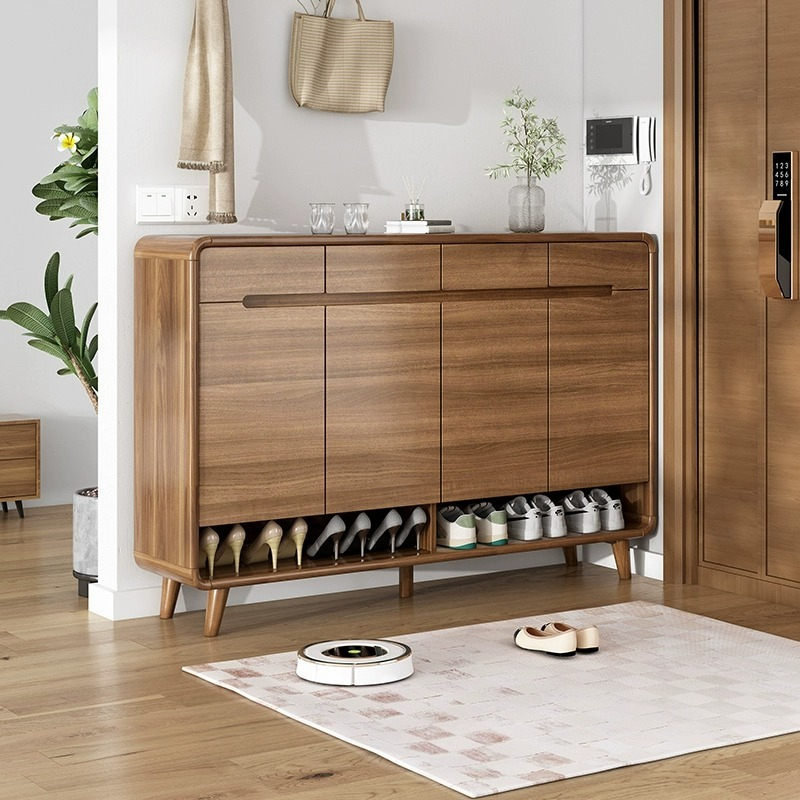 Solid wood shoe cabinet at home doorstep, pure solid wood entrance cabinet, popular 2023 new walnut color partition cabinet-Smart-Living