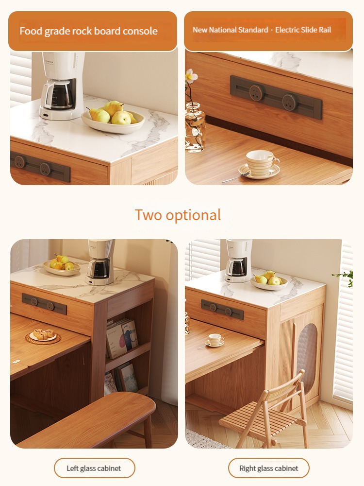 [Showroom display sample]Warner's Rock Slate Mid Island Table Folding Dining Table with One Piece Solid Wooden Legs Small Japanese Telescopic Dining Table and Chairs Set-Smart-Living