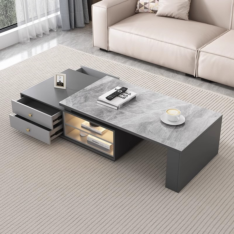 [Pre-order] Oulang Scandinavian simple modern living room household coffee table TV cabinet combination small household telescopic rock plate tea table-Smart-Living