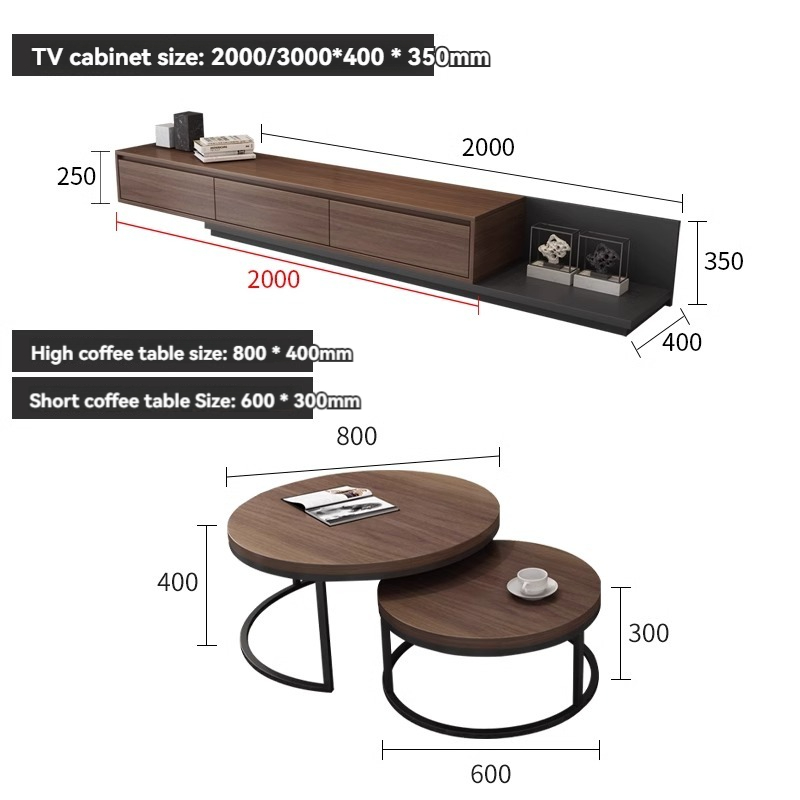 [Pre-order] Oulang Scandinavian living room walnut colour round net red coffee table modern small household TV cabinet and coffee table combination-Smart-Living