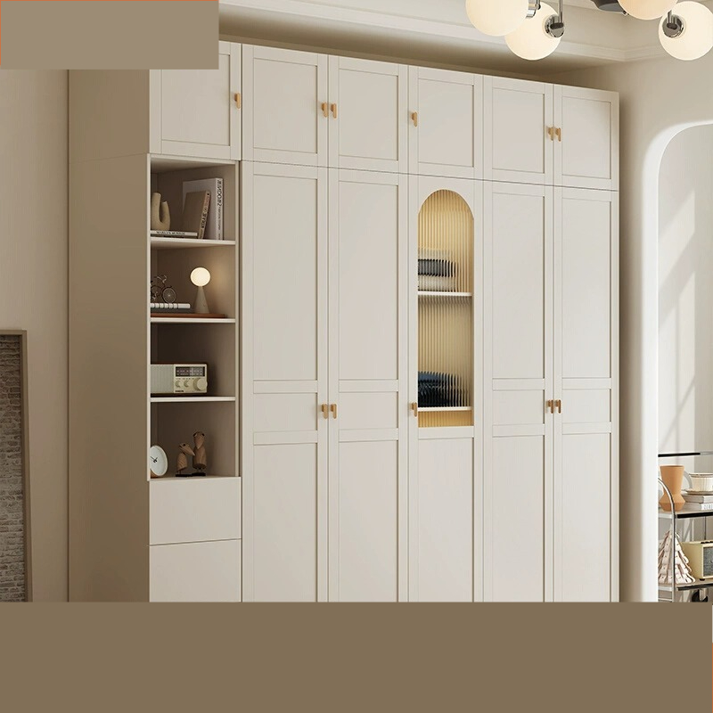 [Pre-order]  Wardrobe home bedroom modern minimalist combination with glass door storage cabinet French light luxury cream style locker-Smart-Living