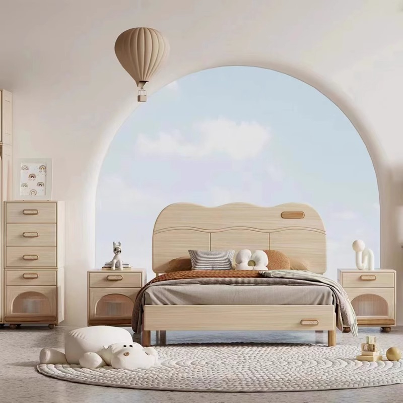 Solid wood children's bed, adolescent bed, children's bedroom furniture, 1.2m 1.5m white wax wood soft package, bed package installation-Smart-Living