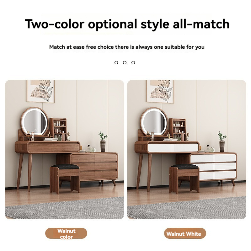 【pre order】Solid wood color dresser, bedroom modern minimalist retractable makeup table, multi-functiona-Smart-Living