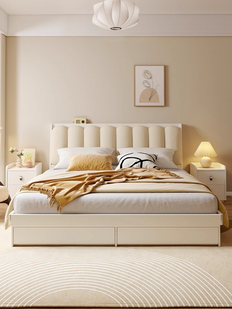 [Pre-order] Muzuki Double Bed Cream Style Smart Storage Box Bed Modern Simple Soft Recumbent Small Apartment Master Bedroom Tatami Wedding Bed-Smart-Living