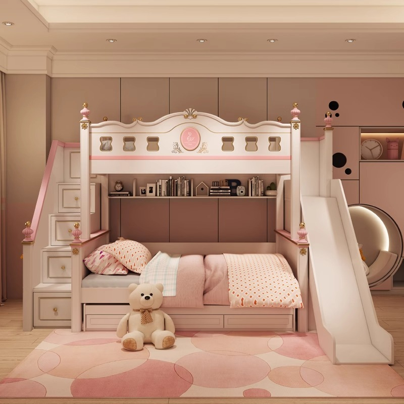 [Pre-order]  American noble children's bed, double height bed, girl princess bed, slide, bed, mother bed, multifunctional-Smart-Living