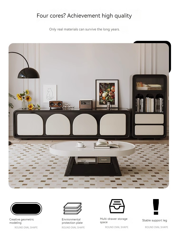 [Pre-order] TV cabinet Light French retro home living room simple small flat landing 2023 new TV cabinet coffee table-Smart-Living