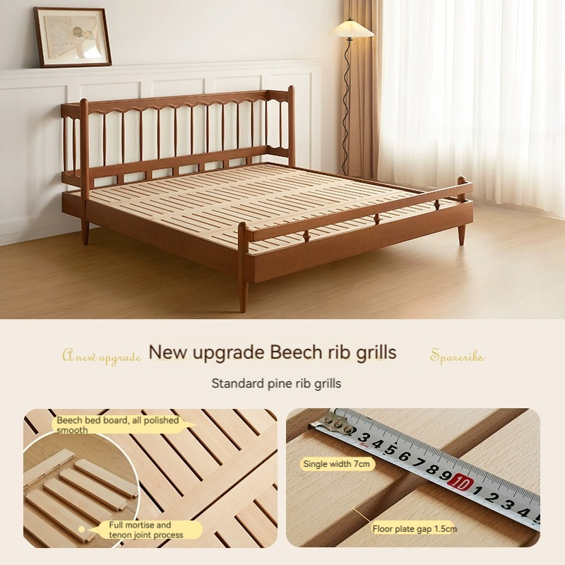 [Pre-order]  French Windsor solid wood bed cream style furniture small apartment vintage boxwood master bedroom 1 .8M upholstered double bed-Smart-Living