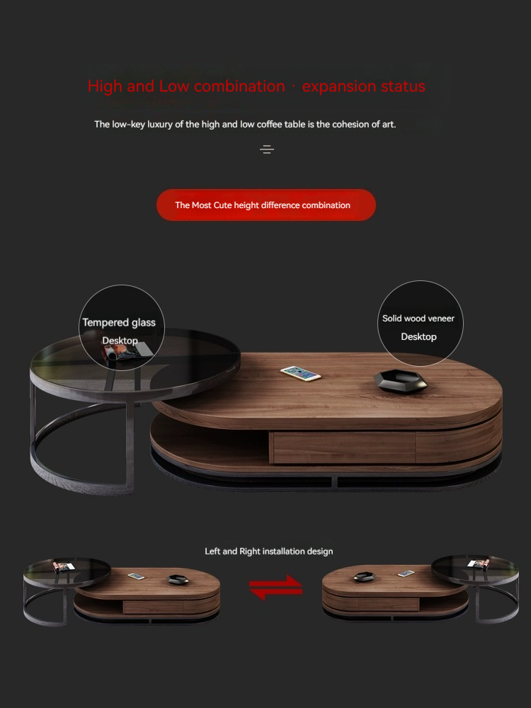 [Pre-order]  Coffee table TV cabinet living room 2024 new coffee table living room household small apartment simple round tempered glass-Smart-Living