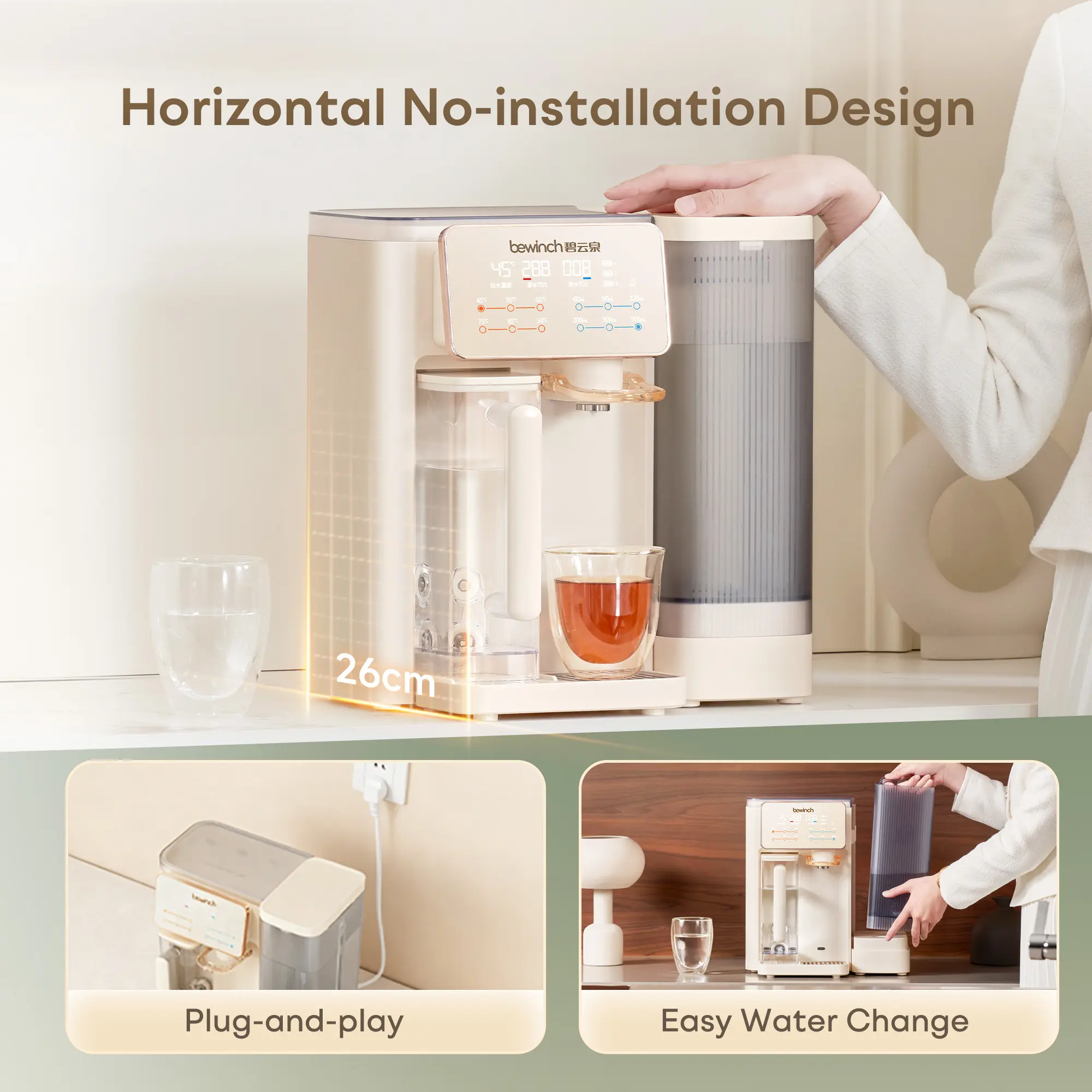 Bewinch G3 Countertop Reverse  Purifier System, No Installation Needed,UV & Mineralization Functions, CompactDesign for Sideboard, 7 Temperature Settings,6 Quantitative Levels