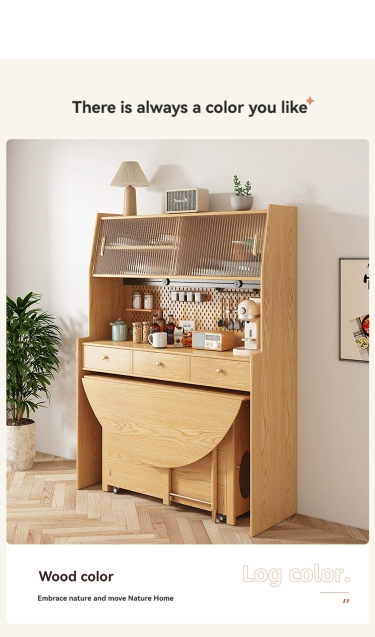 [Pre-order] LEMARS can be stored folding table, integrated cabinet, Nordic solid wood sideboard, wine cabinet, kitchen, combination high cabinet, cupboard-Smart-Living