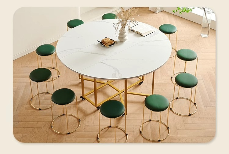 【Showroom】Small unit rock panel folding dining table, household circular dining table, simple and modern storage table, chair combination, round table-Smart-Living