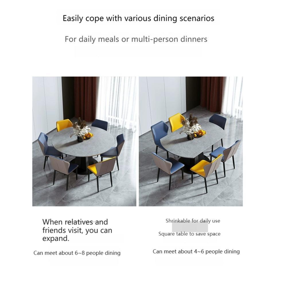 【Showroom】Modern Simple and Scalable Rotating Rock Plate Dining Table, Square and Circular Dual Use Circular Table-Smart-Living