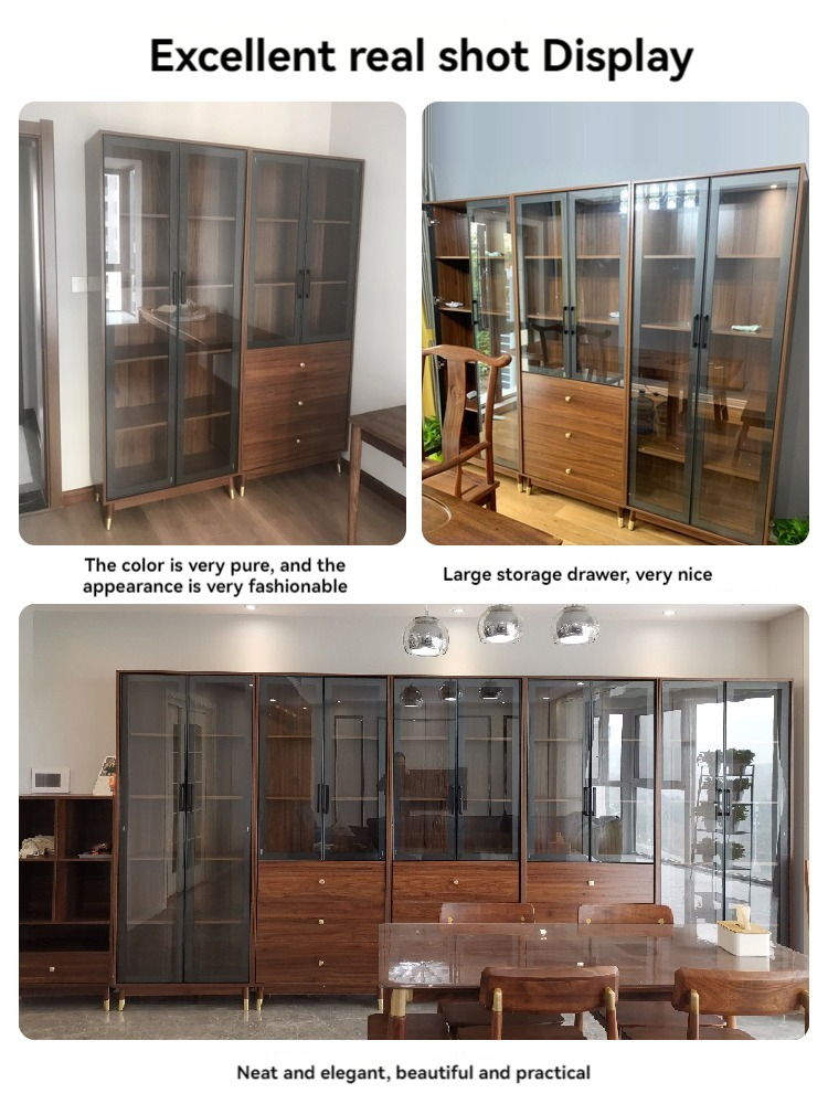 [Pre-order] Oulang Scandinavian simple bookcase with glass door bookcase shelf combination modern household solid wood foot bookcase storage cabinet-Smart-Living