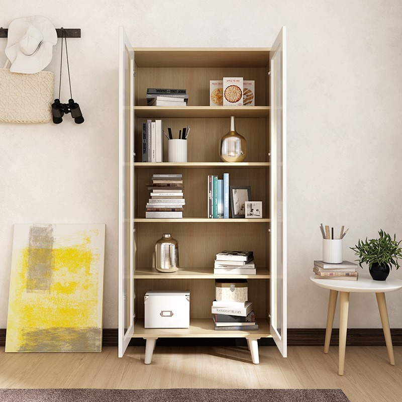 [Pre-order]  Nordic style double-door board bookcase with glass door, storage cabinet, large capacity storage bookshelf for study. Wholesale from origin-Smart-Living