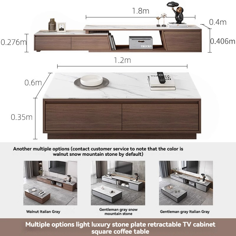 [Pre-order] Oulang Italian light luxury slate coffee table TV cabinet combination simple modern living room home floor telescopic floor cabinet-Smart-Living