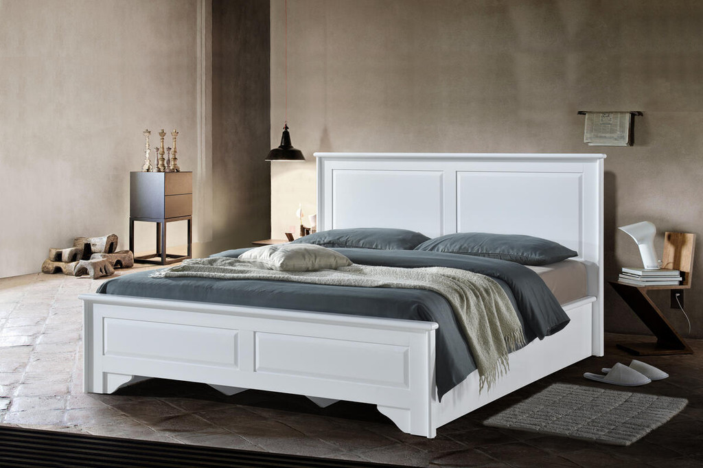 American white single double bed, all solid wood bedroom double bed, Nordic minimalist modern-Smart-Living