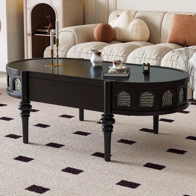 [pre order]French vintage solid wood coffee table living room home small apartment design design small table round coffee table-Smart-Living