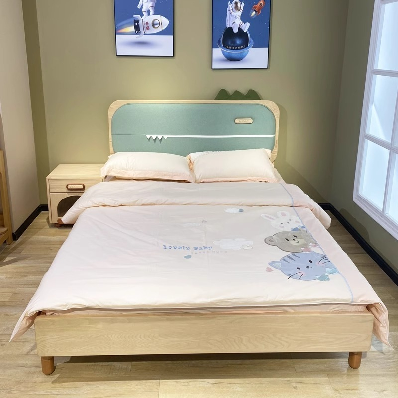 Solid wood children's bed, adolescent bed, children's bedroom furniture, 1.2m 1.5m white wax wood soft package, bed package installation-Smart-Living