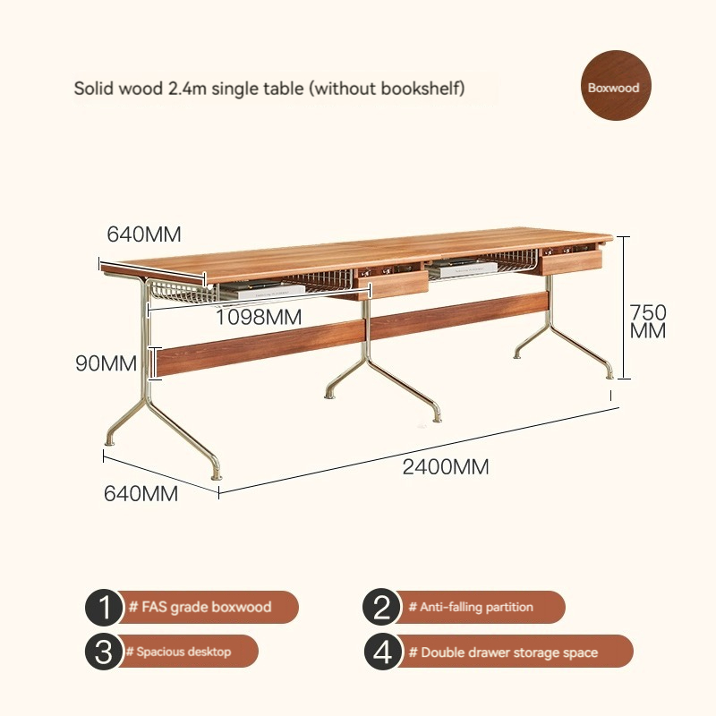 [Pre-order]  Nordic solid wood desk, computer desk integrated Japanese style with bookshelf bookcase, home study table, multifunctional retro desk-Smart-Living