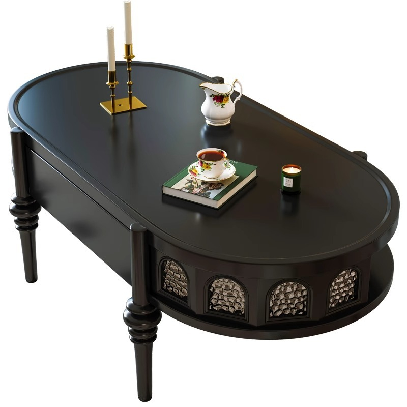 [pre order]French vintage solid wood coffee table living room home small apartment design design small table round coffee table-Smart-Living