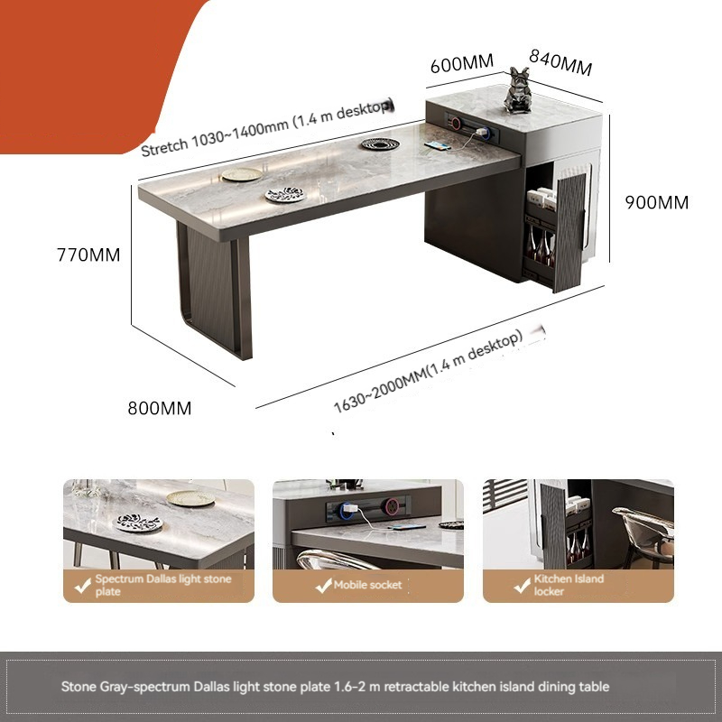 [Pre-order]  The slate island dining table is integrated, modern and simple, small household type, light luxury, telescopic dining table and chair combination, high-end sense-Smart-Living