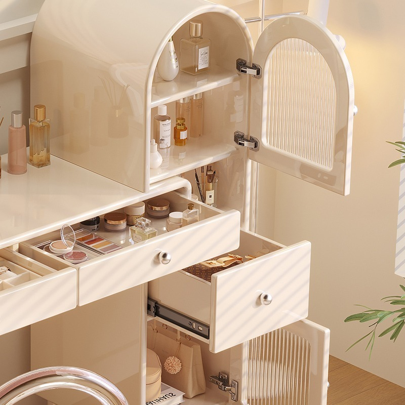 [Pre-order]  Light method retractable dresser, bedroom cream white, modern simple storage cabinet, integrated net celebrity style senior makeup table-Smart-Living
