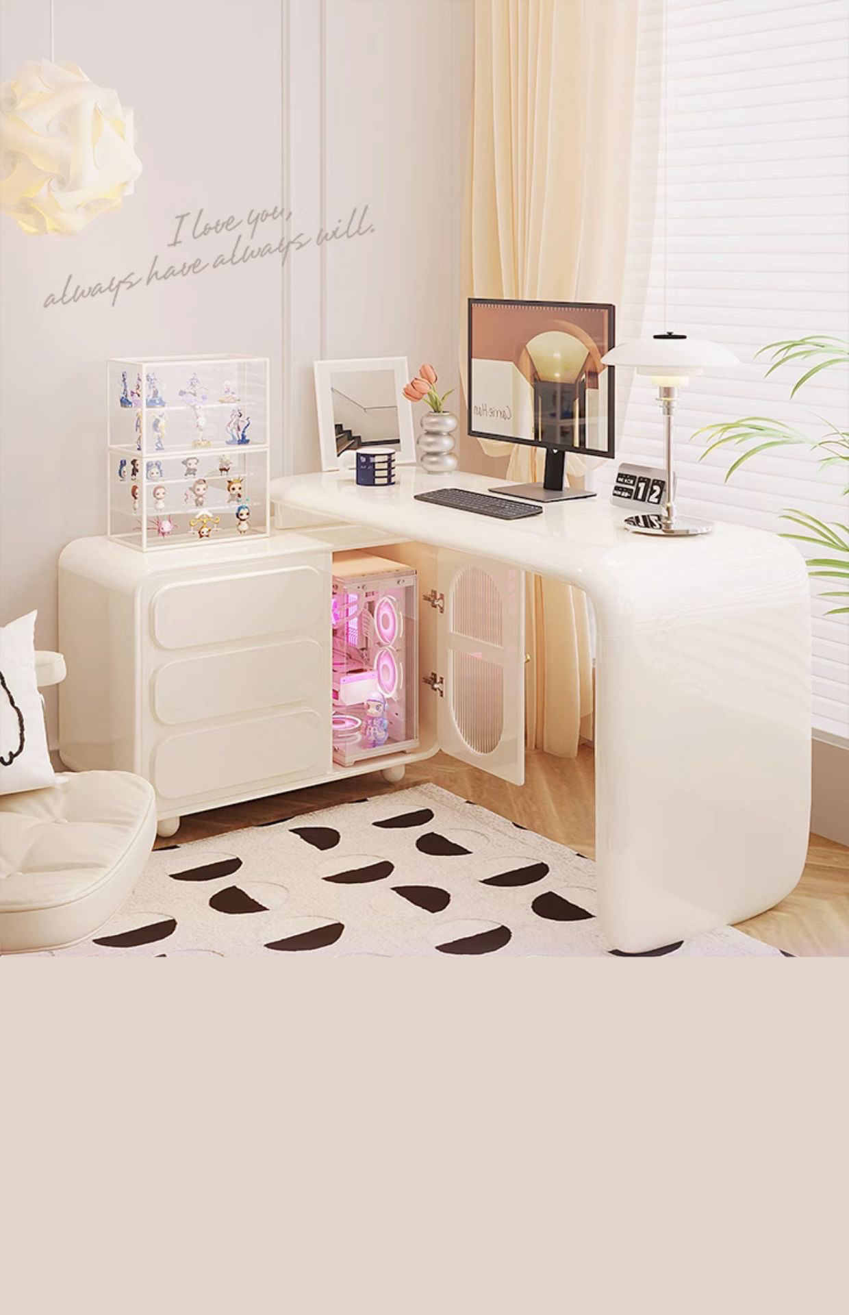 Light luxury corner desk, bookcase, dresser, integrated double long office, home modern folding retractable desk-Smart-Living